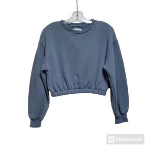 Blue Boxy Cropped Long Sleeve Sweatshirt